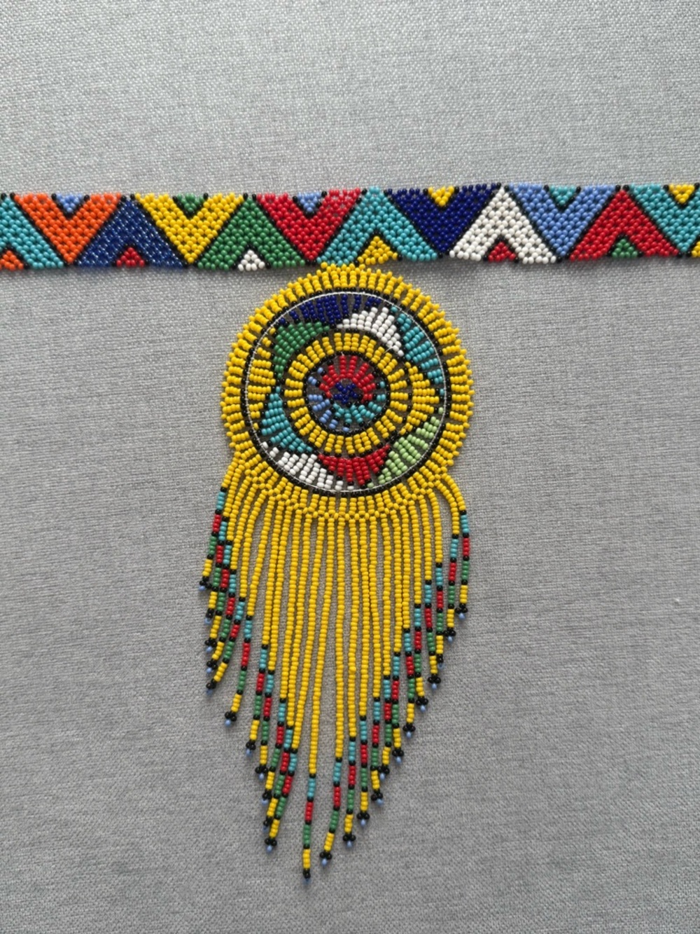 South African (Zulu) Handmade Traditional Beaded Choker-style Fringe Necklace